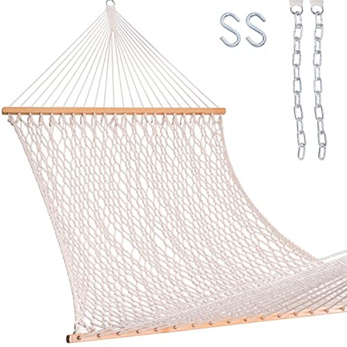 12FT Double Rope Hammocks, 2 Person Hand Woven Cotton Hammock with Natural - Picture 2 of 7
