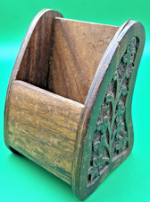 Artisan Hand Carved Wood Business Card Holder...