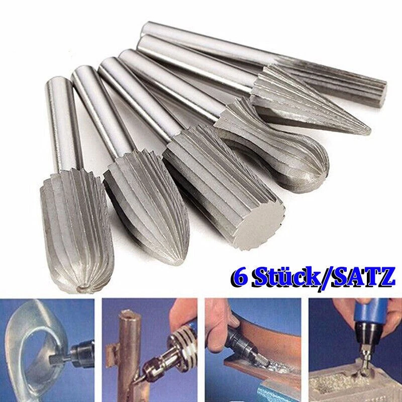 6tlg Set Frässtift Hartmetallfräser Wolframcarabid Fräser HM Schaftfräser 6mm - Bild 3 von 4