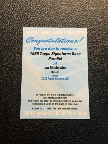 2026 Topps Chrome UFC Jan Blachowicz 1986 Topps Signatures Redemption GX55