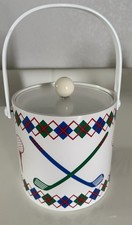 VTG MCM Kraftware Ice Bucket Argyle Golf Clubs Balls  Lisa S. Roberts