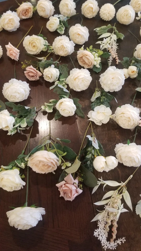 88 Artificial Flowers Mixed Lot Champagne Pink Wedding Bouquet Centerpiece Silk - Image 3 of 4