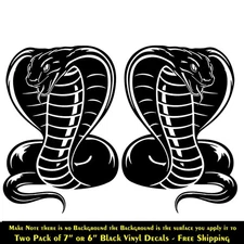 King Cobra Two Pack 6" or 7" Black Vinyl Decals Car Truck Mirror Wall Door