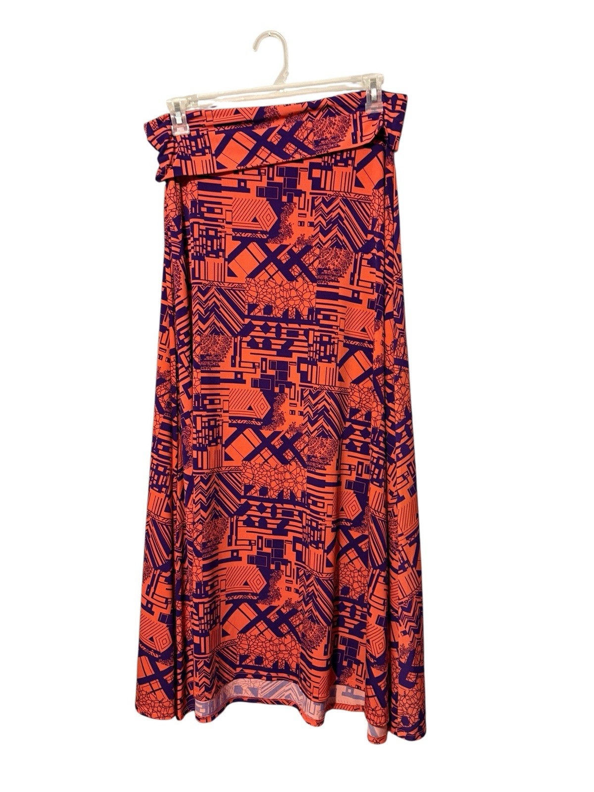 LuLaRoe Maxi Skirt Size L Orange Purple Geometric-image