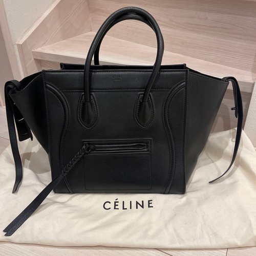 CELINE Luggage Phantom Black Leather Tote Handbag Women Pre-Owned