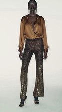 Zara Golden Sequin Leggings - Size S - Ref. 9860/360 - New with Tags