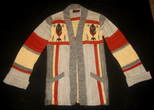 VtG 70s Southwestern Striped Aztec Skiva Knit Cardigan Long Sweater Space-Dye S