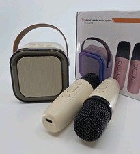 Portable Wireless Light  Sound Effects Karaoke System With 2 Microphones Beige