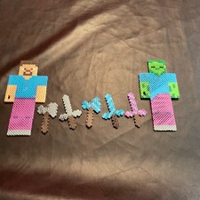 Minecraft Perler Bead Project Steve And Zombie With Tools And Weapons