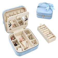 Jewelry Travel Case, Portable Jewelry Box With Mirror, Velvet Small Jewelry T...