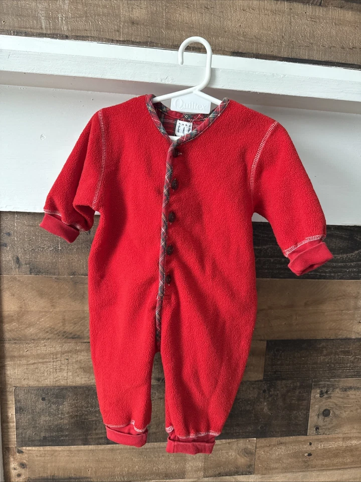 Mameluco de puerta atrapada traje unión rojo polar Navidad vintage GAP 6-12 meses Foto 2 de 4