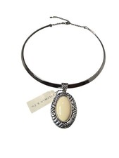 Stephan  Co Women's Trendy Silver Plated Beige Choker Necklace NWT