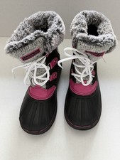 London Fog Tottenham Youth Girls Lace-Up Winter Snow Boots Black/Pink Size 4 EUC