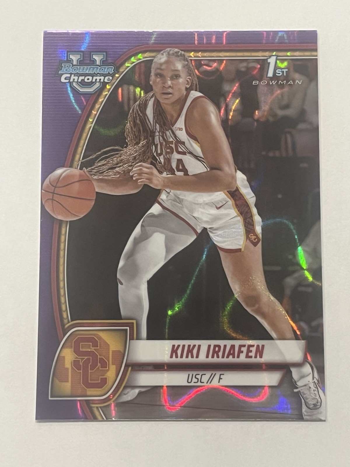 2024-25 Bowman University Chrome - Kiki Iriafen #47 Purple Lava Refractor (RC)