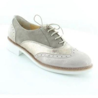 Paul Green Silver Gray Flats with Brogue Detailing Leather Made in Austria 6.5