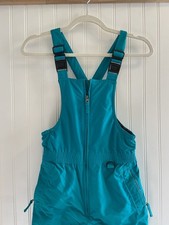 Lands  End Squall Snow Pants Bib Turquoise Blue Zipper Pockets Girls 10S
