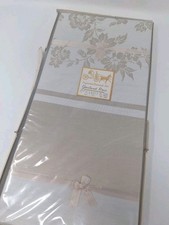 SALE Vintage Ivory Linen Damask Garland Rose Tablecloth 60x102  12-17" Napkins