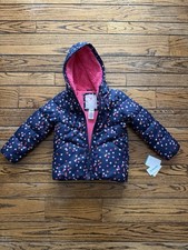 CARTERS Girls Puffer Jacket Hooded Fleece Lined Navy Blue Hearts Warm New Size 6