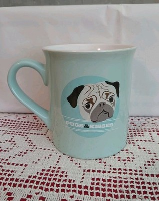 Pug Dog-Love Your Mug ''Pugs & Kisses'' 16 Oz Mint Green Porcelain Coffee Mug/Cup