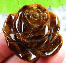 T21913 38x35x6mm Natural Golden/black Pietersite Carved Flower Pendant Bead