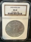 1993 $1 American Silver Eagle NGC MS69 Brown Label