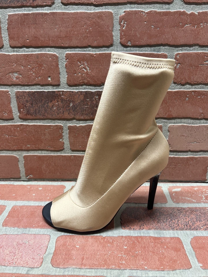 CALL IT SPRING ‘ALILAWIEL’ Champagne Fabric Pull On High Heel Booties Size 7.5 - Image 2 of 4
