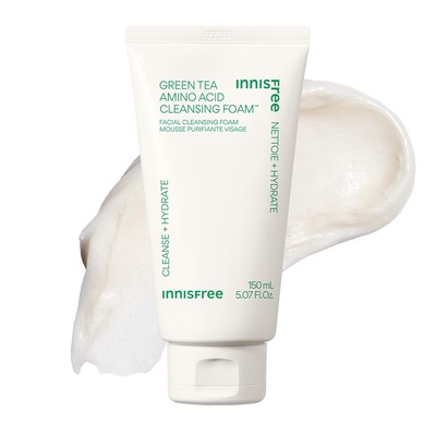 innisfree Green Tea Amino Acid Cleansing Foam, Sulfate-Free  Korean Face Wash