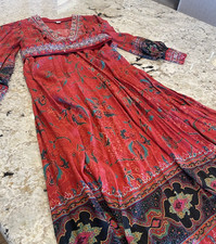 Sundance Le Grand Amour Maxi Dress L Embroidered Border Salsa Red Festive Party