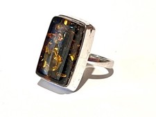 STUNNING STERLING SILVER LADIES BALTIC 925 GOLDEN AMBER SIZE P RING JEWELERY