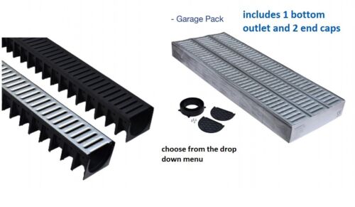 garage pack 3 x 1m channel with plastic /galvanised grating Drainage Channel  - Afbeelding 1 van 6