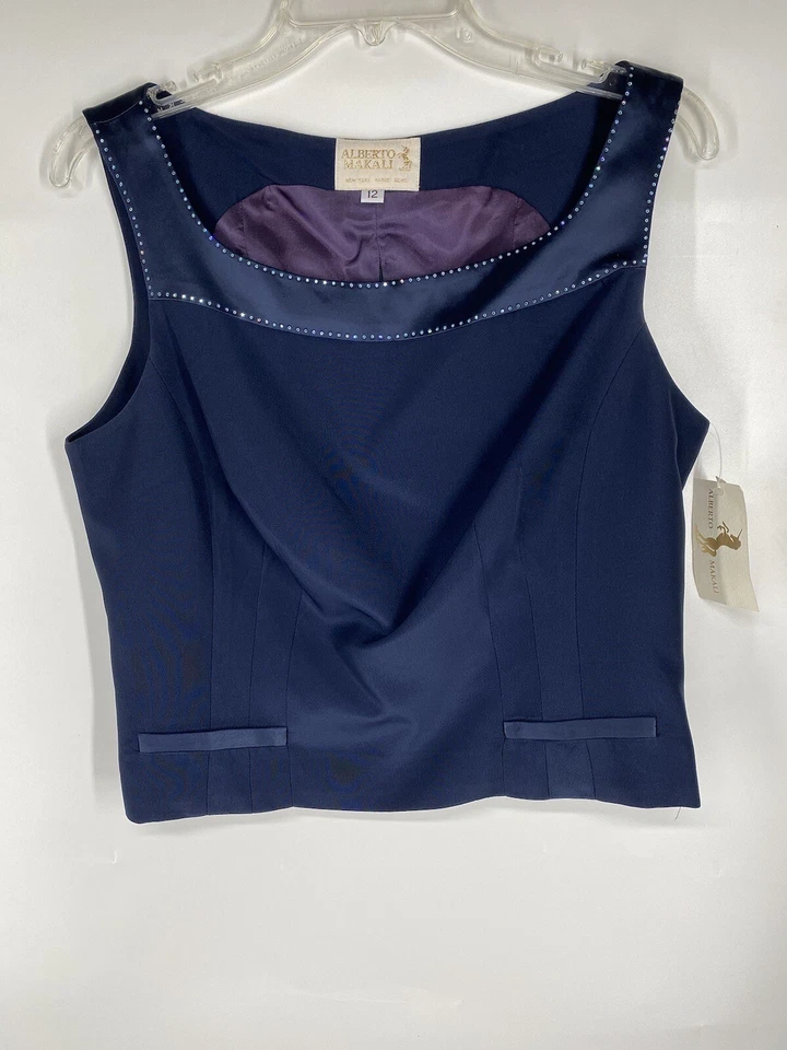 NUEVO Traje Pantalón Alberto Makali Mujer 12 Pantalones y Top Azul Marino Lentejuelas Cachicho Foto 2 de 4