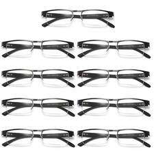 9 Pair Mens Metal Half Frame Rectangle Reading Glasses Spring Hinge Slim Readers
