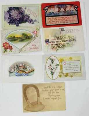 Easter Spring Love Congratulations Postcards Posted Set of 7 Antique
