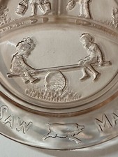 VINTAGE PINK Tiara Indiana Glass Mother Goose Rhyme Child Divided Plate 8.5"