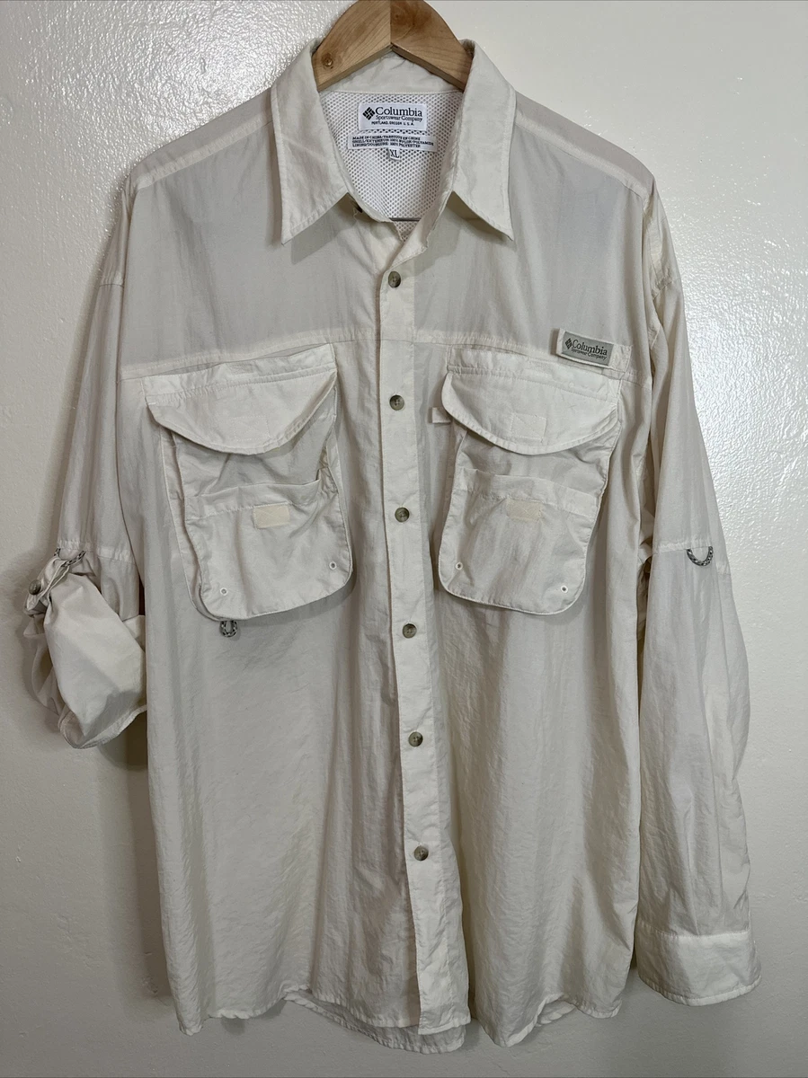 Columbia PFG Fly Fishing Shirt Men's XL Ivory Cream Pockets Vented