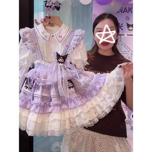 Lolita Princess Dress Cute Kuromi Sundress Shoulder Strap Skirt w/White Shirt - Picture 3 of 7
