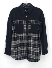 DOE & RAE Women's Size S Black White Plaid Button Down Long Sleeved Shirt