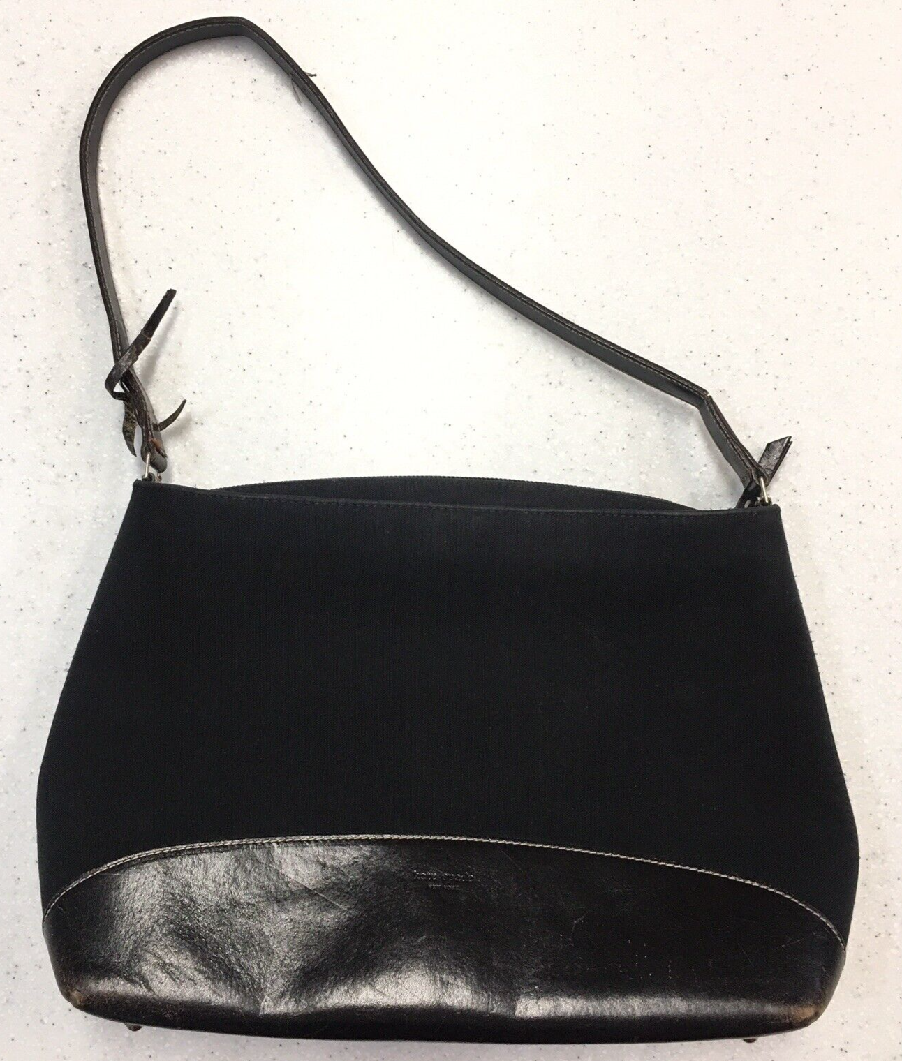 Kate Spade Vintage Black Leather Canvas Shoulder Bag Handbag Purse Made in  Italy