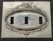 VINTAGE AMERICAN EAGLE THREE LIGHT SWITCH COVER EARLY ALUMINUM /HARLEY DAVIDSON