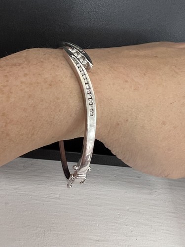 Bracciale Cerniera Oro Bianco 14K Naturale Tondo H/SI Diamante 1.00CTW 18.1GR - Foto 21 di 22