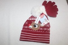 Kids Rudolph The Red Nose Reindeer Hat  Gloves Set NWT