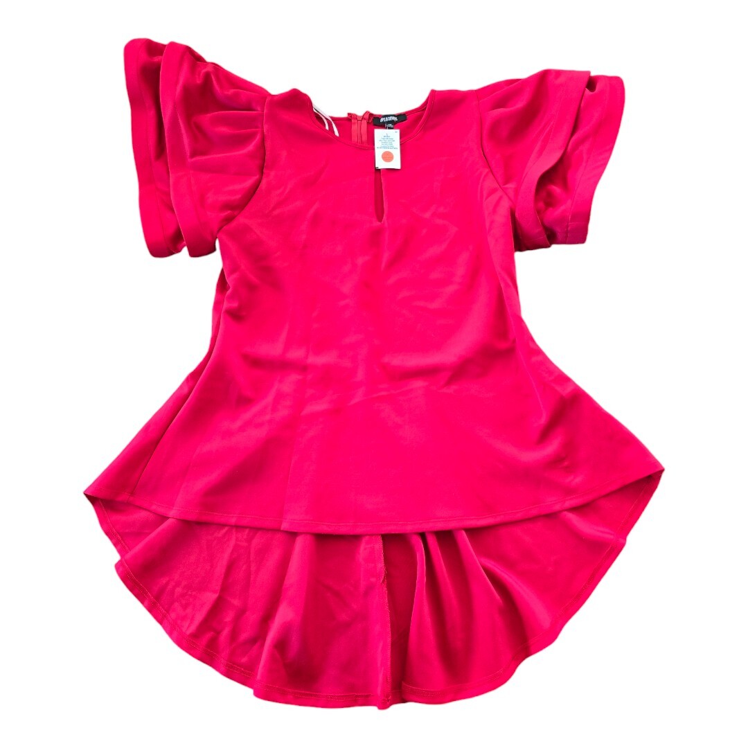 Red 2XL Plus Size Women's Dress with Puff Sleeves & Asymmetrical Cut Out