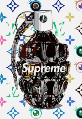 DEATH NYC ltd ed signed graffiti art print 45x32cm supreme murakami hand grenade