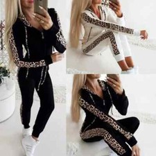 2 Piece Women Pants Leopard Jacket Sweatshirts Matching Sets Y2k Tops racksuit
