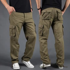 Male 100% Cotton Cargo Combat Pants Utility Work Trousers Multi Pocket Bottoms