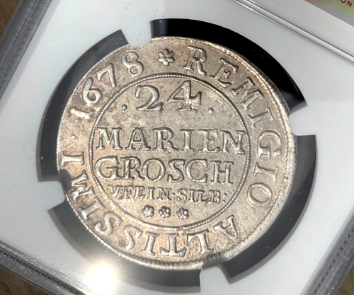 1678 German States Brunswick Wolfenbuttel 2/3 Taler 24 MG NGC AU Germany - Picture 2 of 2