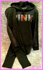 Victoria's Secret Pink Bling Ombre Rhinestone Hoodie + Leggings Set Rainbow S M