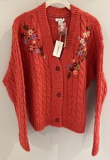 Sundance Catalog Orange Embroidered Pocket Of Posies Cardigan Size M 158
