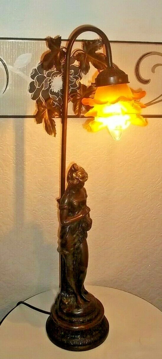 VINTAGE ART NOUVEAU ART DECO BRONZE EFFECT LADY LAMP eBay