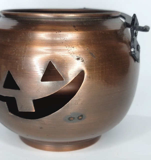 Vintage Metal Halloween Pumpkin Hosley Candle Holder Lantern Fall Decor